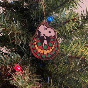 Vintage Wooden Snoopy Christmas Ornament